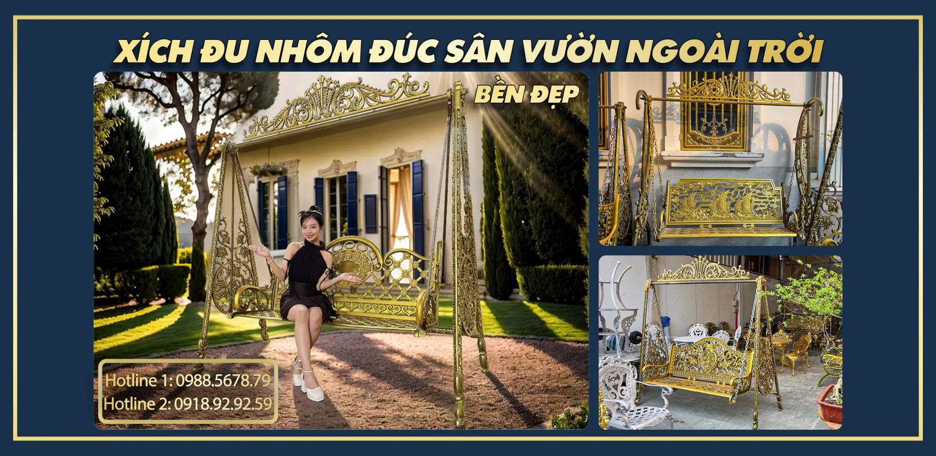 Xích đu nhôm đúc sân vườn ngoài trời bền đẹp
