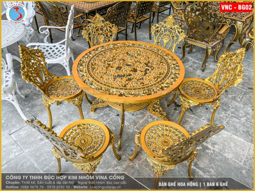 BÀN GHẾ HOA HỒNG | 1 BÀN 6 GHẾ | VNC - BG02