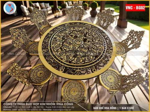 BÀN GHẾ HOA HỒNG – BỘ 1 BÀN 8 GHẾ | MÃ VNC – BG02