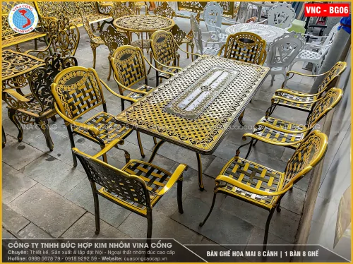 BÀN GHẾ HOA MAI | 1 BÀN 1M6 8 GHẾ | VNC - BG06