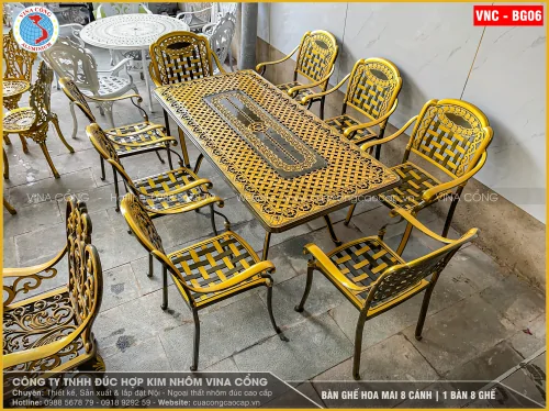 BÀN GHẾ HOA MAI | 1 BÀN 1M8 8 GHẾ | VNC - BG06