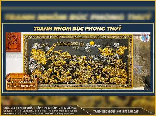 Tranh Nhôm Đúc Cửu Ngư Quần Hội
