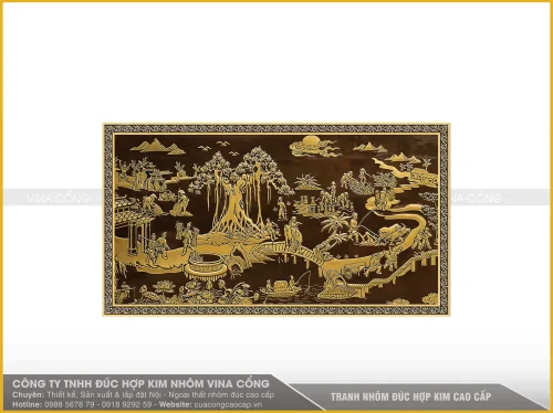 TRANH NHÔM ĐÚC LÀNG QUÊ CÂY ĐA GIẾNG NƯỚC SÂN ĐÌNH